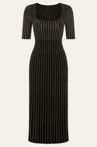 Vestido Midi em Tricot Lurex Casulo Abelha Dourado