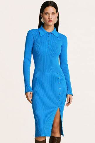 Vestido Midi Polo em Tricot Casulo Içá Azul