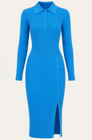 Vestido Midi Polo em Tricot Casulo Içá Azul