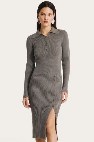 Vestido Midi Polo em Tricot Casulo Içá Cinza