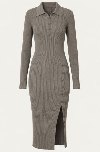 Vestido Midi Polo em Tricot Casulo Içá Cinza