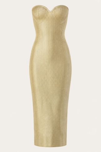 Vestido Midi sem Alça Casulo Firefly Dourado